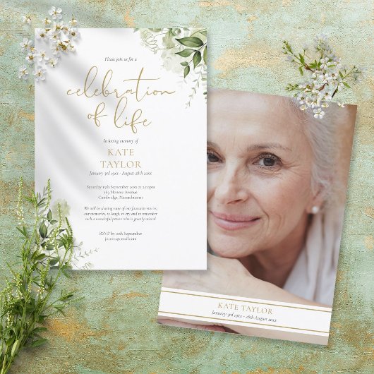 Invitation Greenery Photo Funeral Celebration of Life