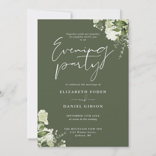 Invitation Greenery QR Code Olive Green Wedding Evening Party (Devant)