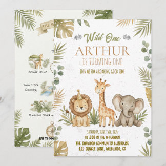 Invitation Greenery Safari Wild One 1st Birthday Party