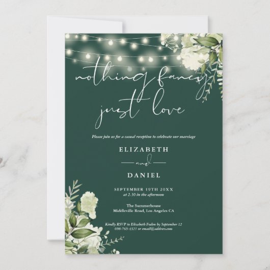 Invitation Greenery String Lights Elopement Wedding Reception (Devant)