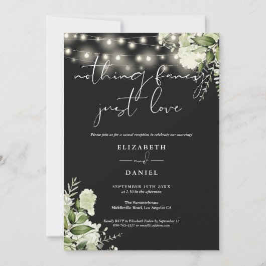 Invitation Greenery String Lights Elopement Wedding Reception (Devant)