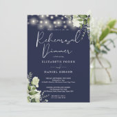 Invitation Greenery String Lights Navy Blue Rehearsal Dinner (Debout devant)