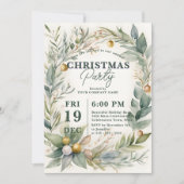Invitation Greenery Watercolor Bauble Wreath Christmas Party (Devant)