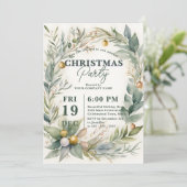 Invitation Greenery Watercolor Bauble Wreath Christmas Party (Debout devant)