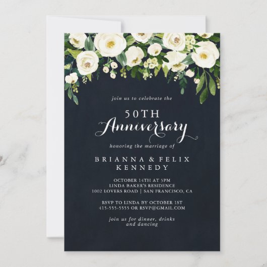 Invitation Greenery White Floral 50e anniversaire de mariage (Devant)