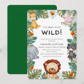 Invitation Greenery Wild Forest Sarafi Animals Baby Shower (Devant / Derrière)