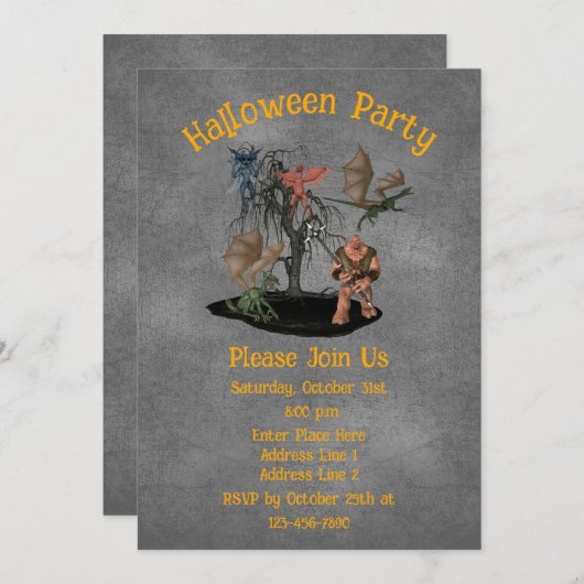 Invitation Gremlins Ogre Créatures Halloween (Devant / Derrière)