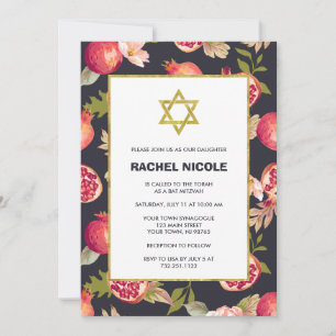 Invitation Grenades et fleurs avec Bat mitzvah or