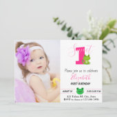 Invitation Grenouille 1er anniversaire fille photo princesse (Debout devant)
