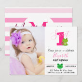 Invitation Grenouille 1er anniversaire fille photo princesse (Devant / Derrière)