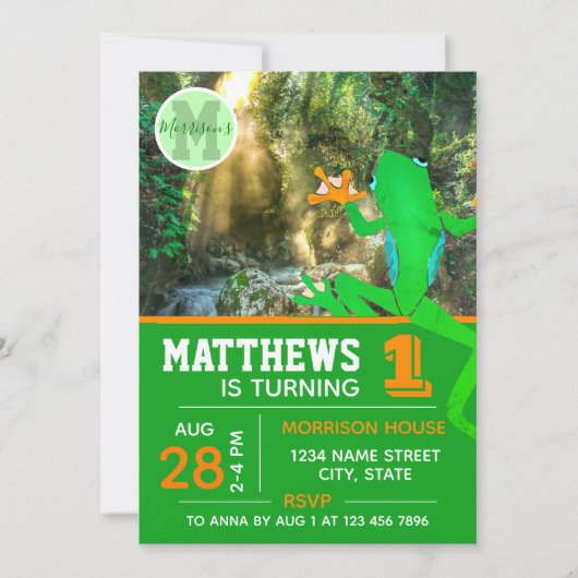 Invitation Grenouille 1er anniversaire froggy tropical faune (Devant)