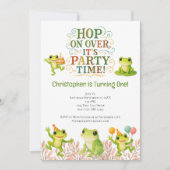 Invitation Grenouille 1er anniversaire mignonne tendance (Devant)