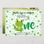 Invitation Grenouille 1er anniversaire points de fête Invitat (Devant / Derrière)