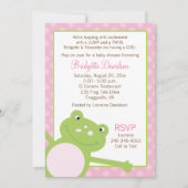 Invitation Grenouille à baguette verte Baby shower rose (Devant)