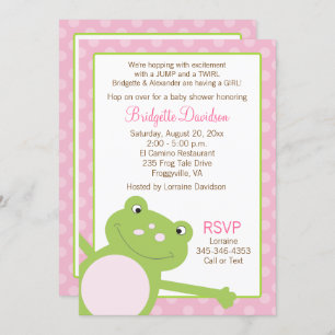 Invitation Grenouille à baguette verte Baby shower rose