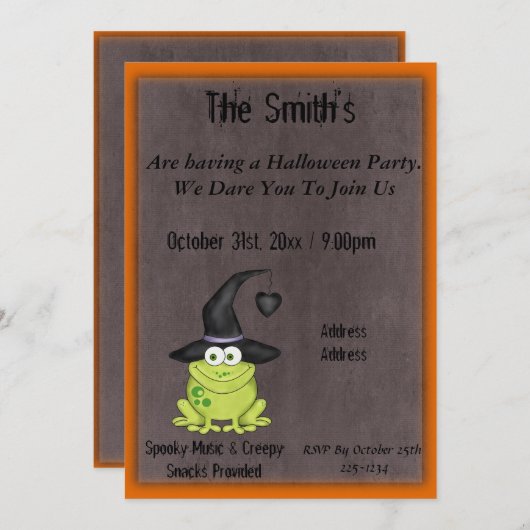 Invitation Grenouille adorable dans une sorcière Casquette fê (Devant / Derrière)