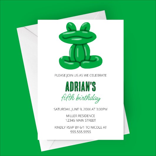 Invitation Grenouille Balloon Animal fête d'anniversaire