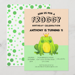 Invitation Grenouille bébé 1er anniversaire confetti vert per