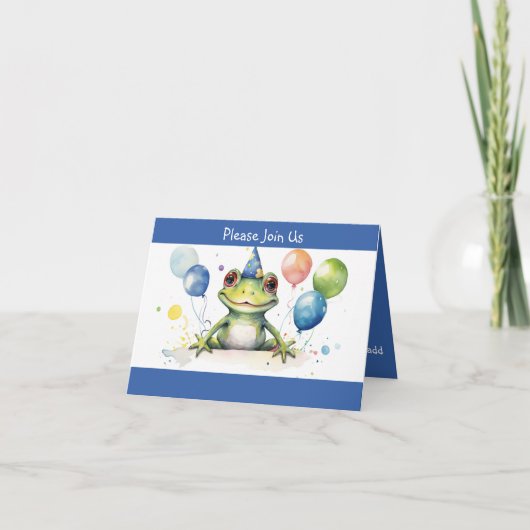 Invitation Grenouille d'anniversaire avec ballons (Devant)