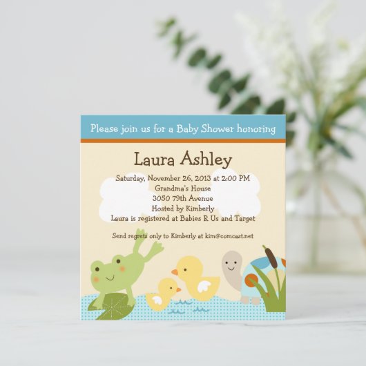 Invitation Grenouille dans l'étang/Baby shower tortue Invitat (Debout devant)