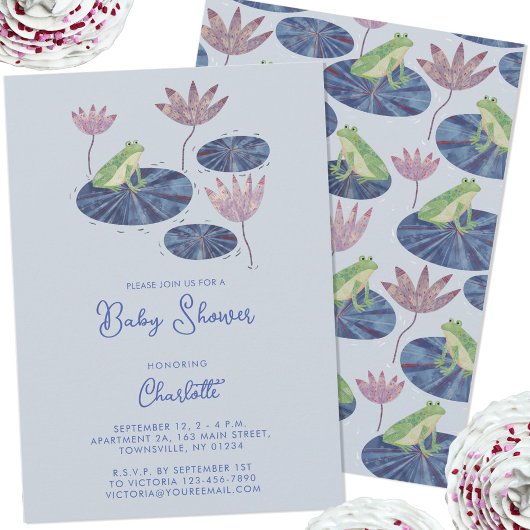 Invitation Grenouille dans un Baby shower mignon en étang Lil