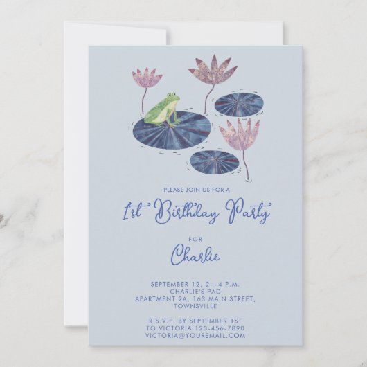 Invitation Grenouille dans un étang Lily mignonne Les enfants (Devant)