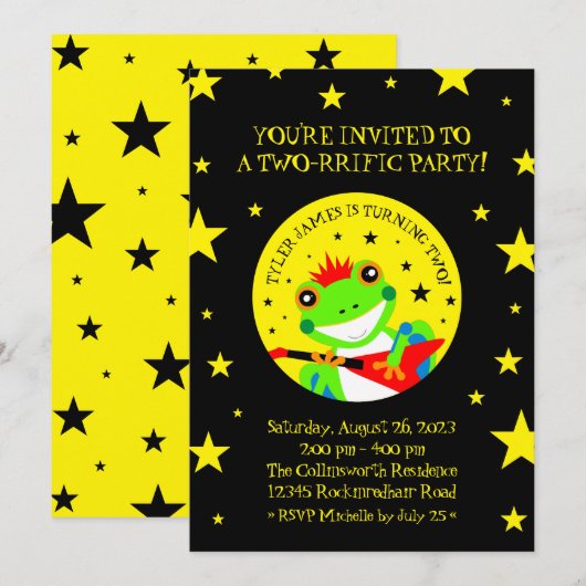 Invitation Grenouille d'arbre d'anniversaire de Rockin avec g (Devant / Derrière)