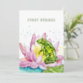 Invitation Grenouille drôle sur un lotus (Debout devant)