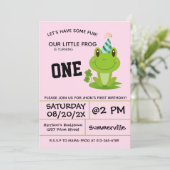 Invitation Grenouille fête 1er anniversaire rose (Debout devant)