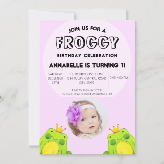 Invitation Grenouille fête premier anniversaire (Devant)