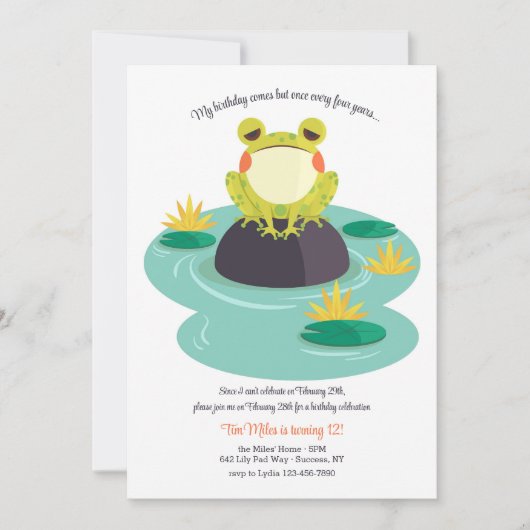 Invitation Grenouille sur Lily Pad (Devant)