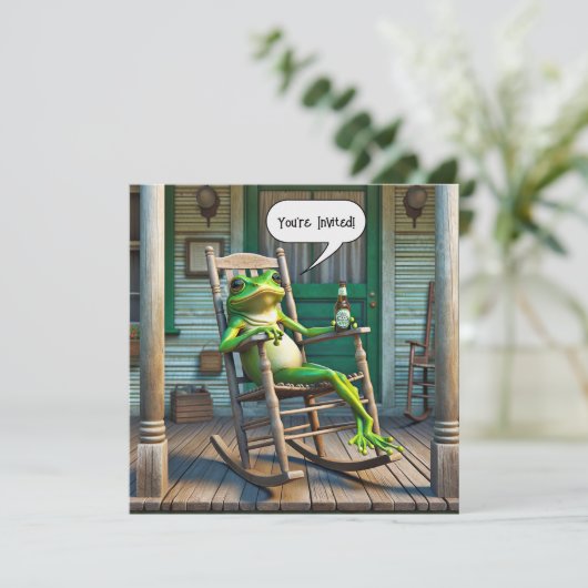 Invitation Grenouille verte Obtenir fête d'anniversaire (Debout devant)