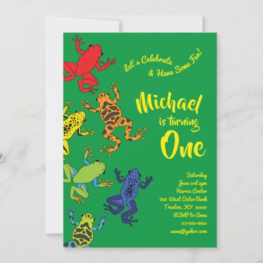Invitation Grenouilles arborescentes 1er anniversaire coloré (Devant)