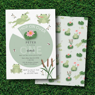 Invitation Grenouilles Mignonnes dans l'Étang de Nénuphars Sa