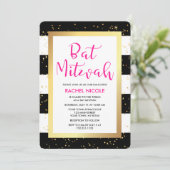 Invitation Grèves noires et blanches avec Bat mitzvah d'or (Debout devant)
