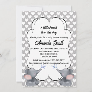 Invitation Grey and White Hearts Elephant Baby shower Invitat