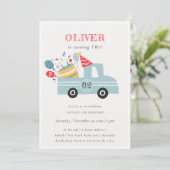 Invitation Grey Blue Any Age Birthday Party Cake Truck (Debout devant)