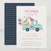 Invitation Grey Blue Any Age Birthday Party Cake Truck (Devant / Derrière)