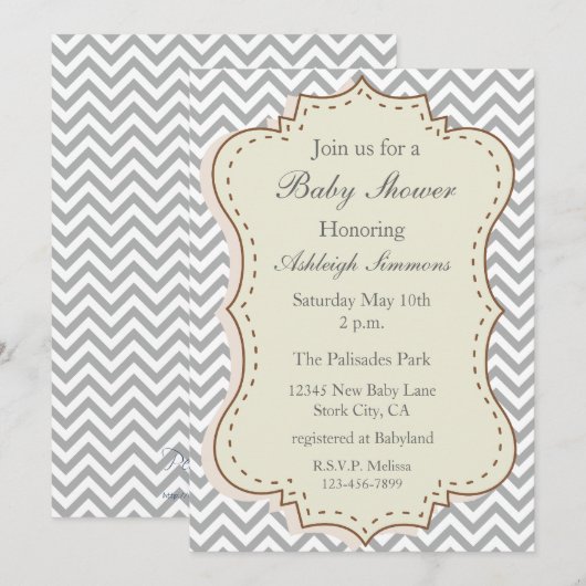 Invitation Grey Chevron (Devant / Derrière)