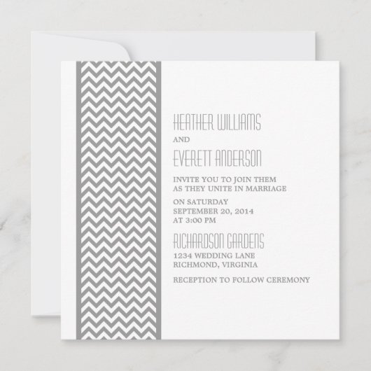 Invitation Grey Chevron Mariage frontalier Inviter (Devant)