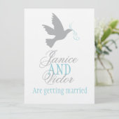Invitation Grey colombe bleu ruban de mariage formel inviter (Debout devant)