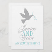 Invitation Grey colombe bleu ruban de mariage formel inviter (Devant / Derrière)