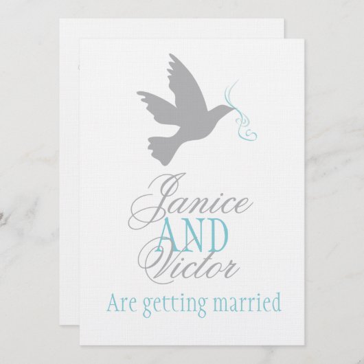 Invitation Grey colombe bleu ruban de mariage formel inviter (Devant / Derrière)