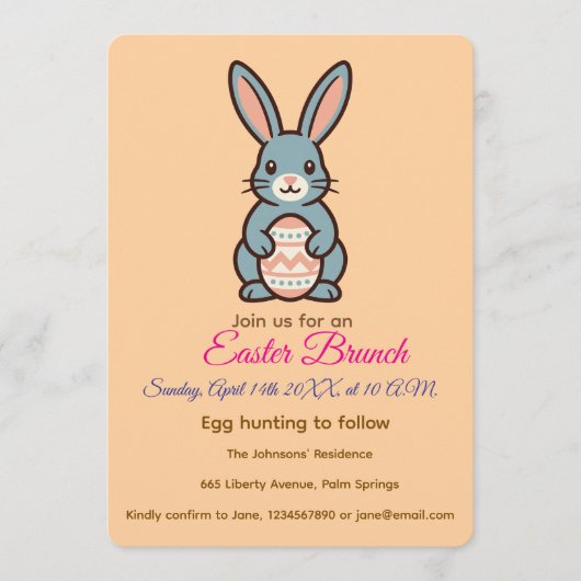 Invitation Grey Easter Bunny Image (Devant)