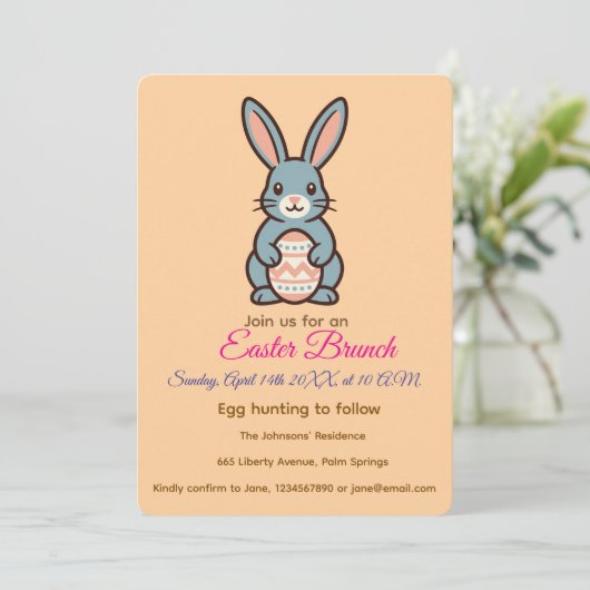 Invitation Grey Easter Bunny Image  (Debout devant)