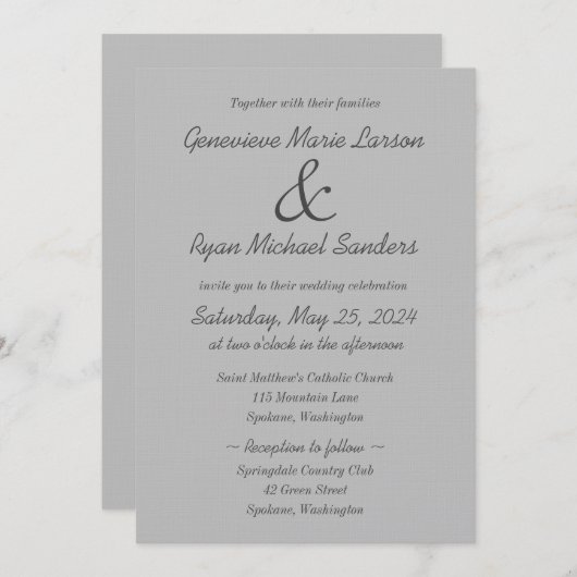 Invitation Grey Élégante (Devant / Derrière)