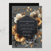 Invitation Grey Floral Autumn Romance Wedding (Devant / Derrière)