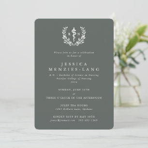 Invitation Grey Green Infirmière inscrite Asclepius Graduatio