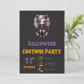 Invitation Grey Haired Gothic Girl Black Halloween Invitat (Debout devant)
