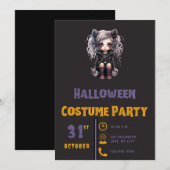 Invitation Grey Haired Gothic Girl Black Halloween Invitat (Devant / Derrière)